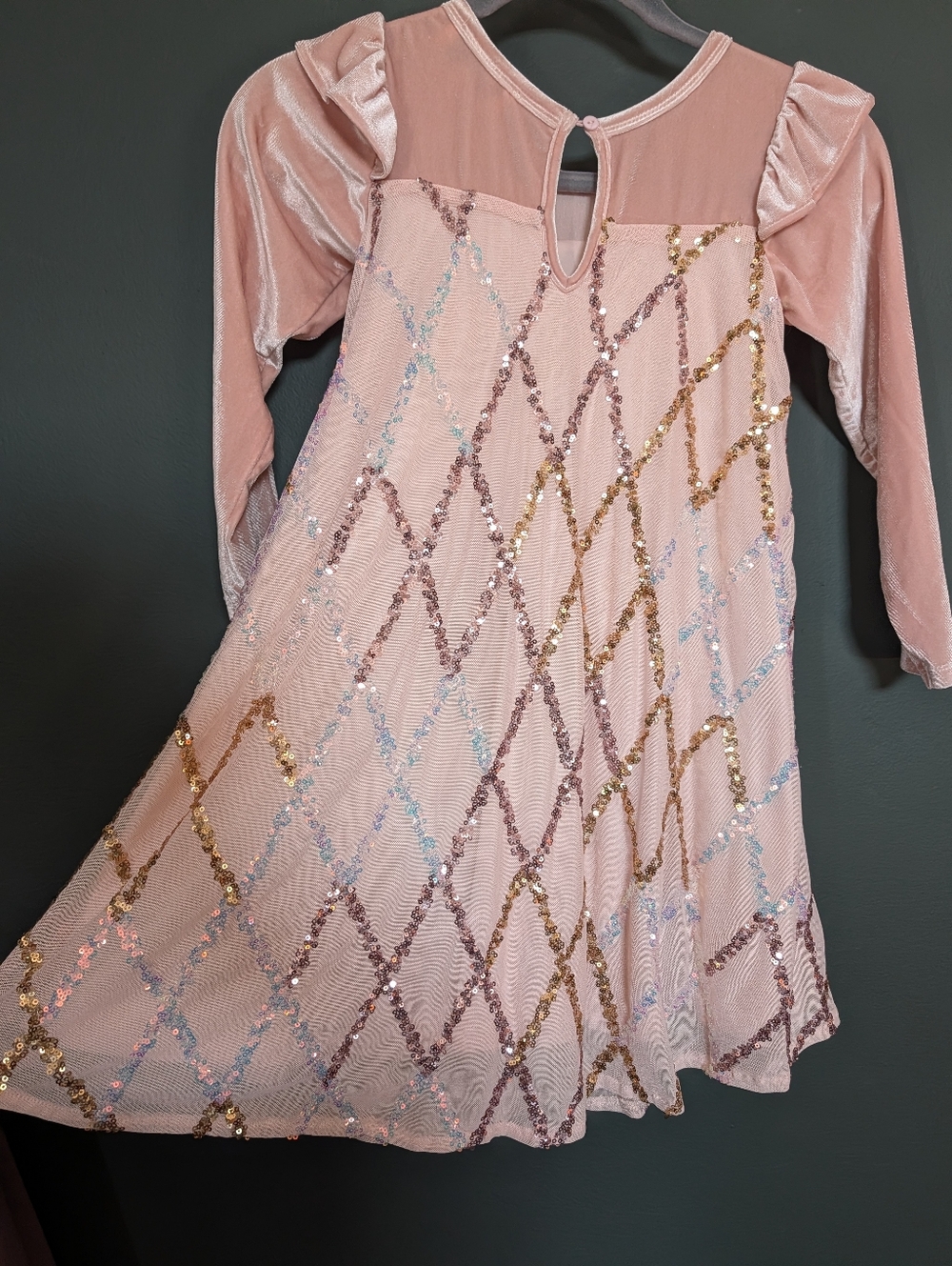 Girls Isobella & Chloe Dusty Rose Velvet And Ombre Sequin Dress 🌸 - Picture 7 of 7